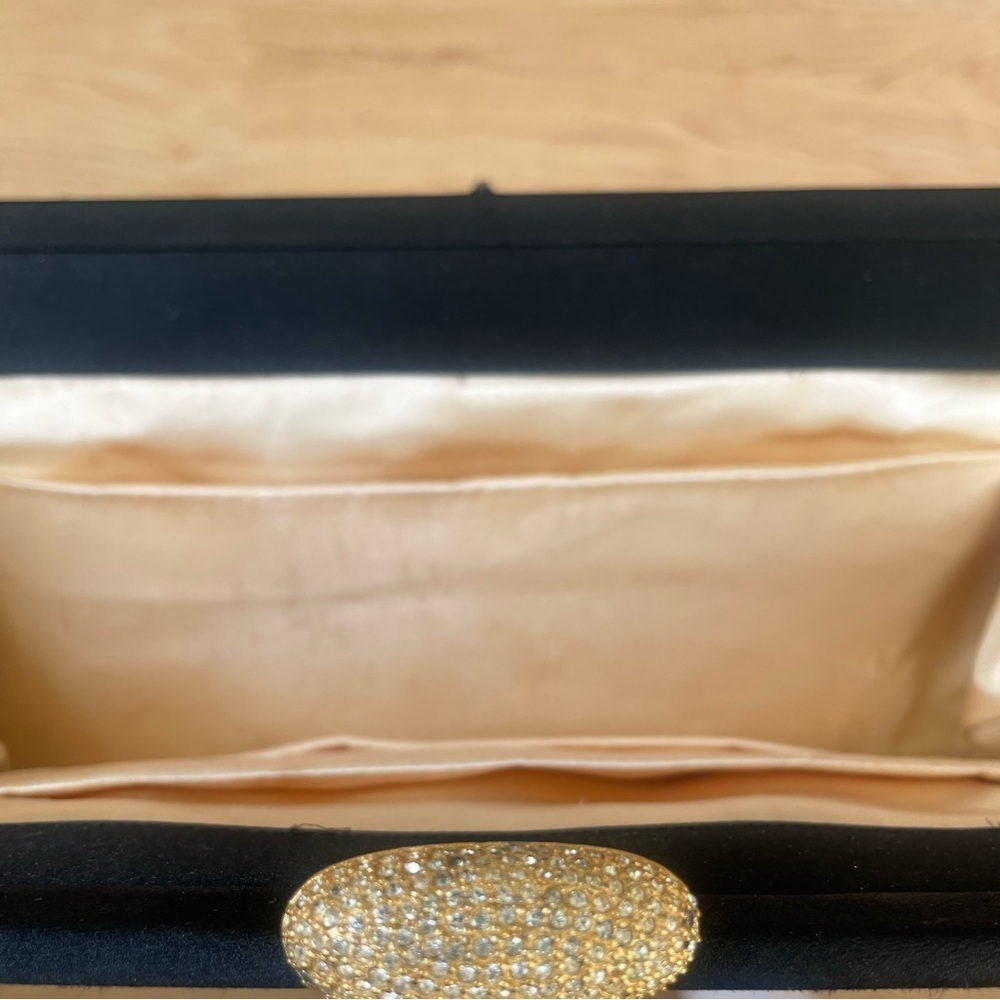 VINTAGE BLACK 100% SILK MORRIS MOSKOWITZ MM HANDBAG WITH CRYSTAL CLASP - Picture 9 of 12